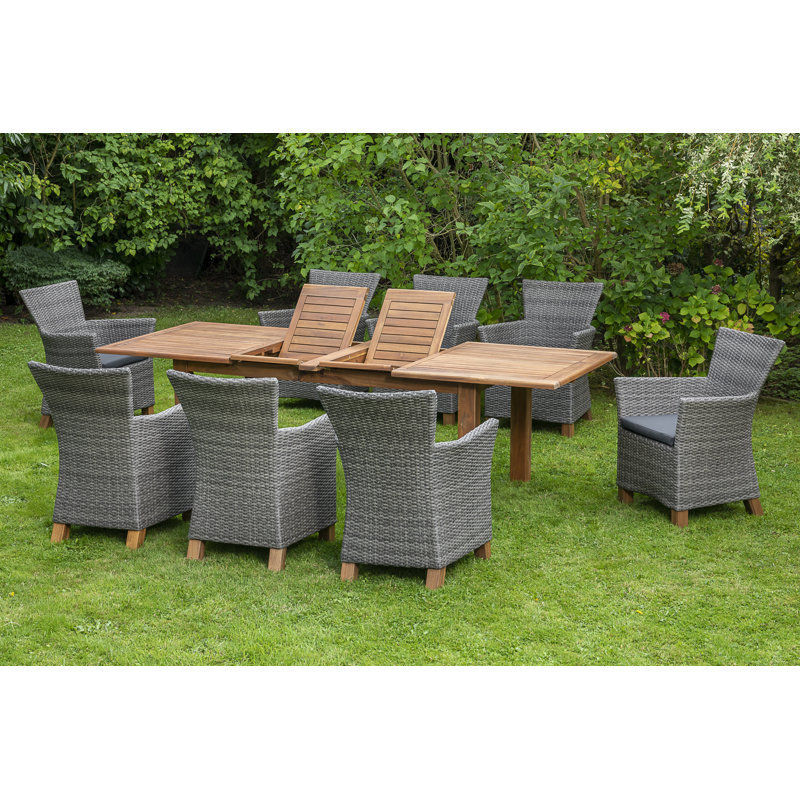 Irick 8 - Person Acacia Wicker Patio Dining Set with Extendable Rectangular Table