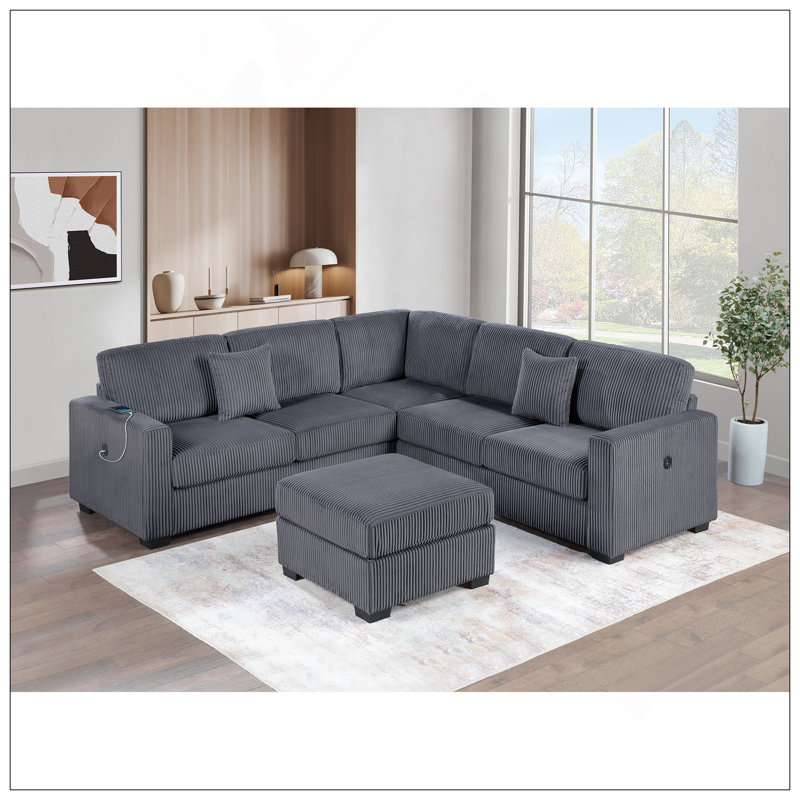 Ensemble de canapé modulaire 4 pièces RAF / LAF en velours côtelé gris foncé Living Room, Gris foncé