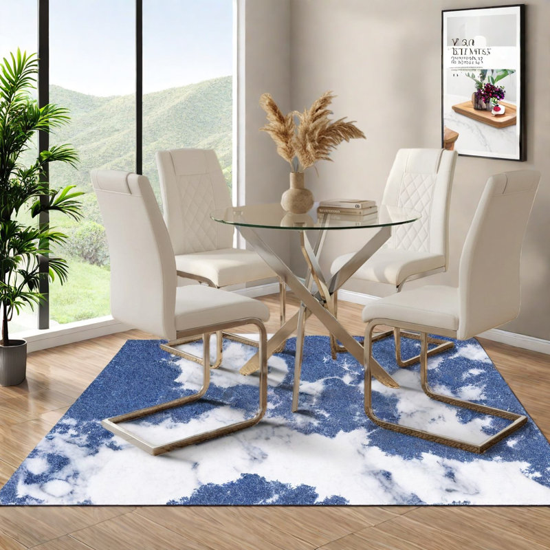 Ensemble de table de salle à manger moderne en verre, structure en métal argenté, peu encombrant pour la cuisine