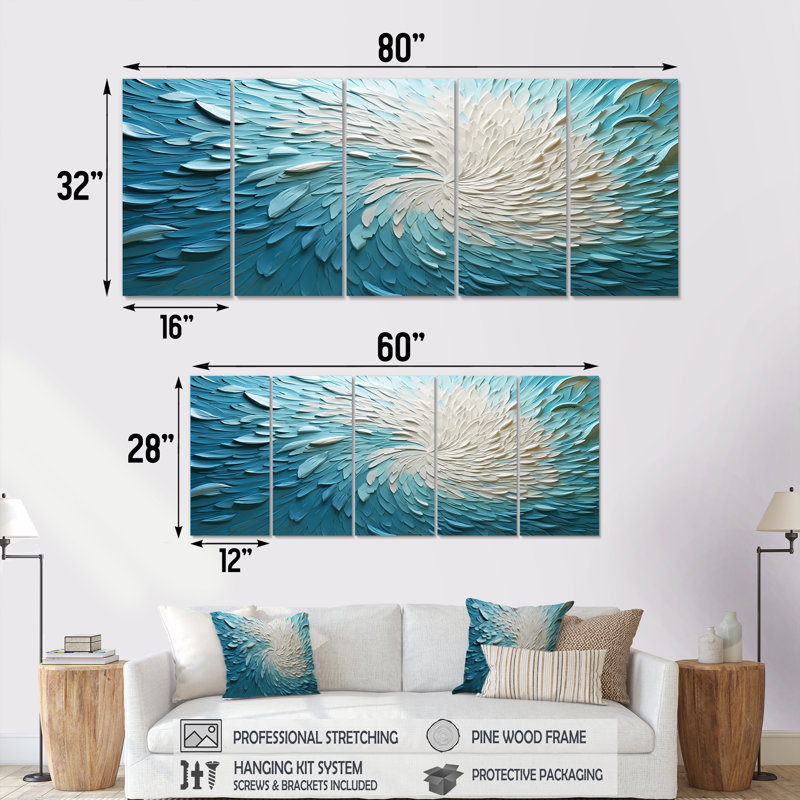 Cordea - art mural vagues 5 pièces, H 32 po x l 80 po