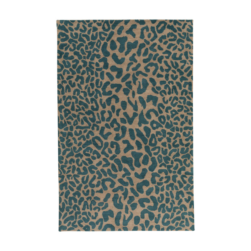 Tapis bleu sarcelle en laine touffeté à la main Elsberry, Rectangle de 6 pi x 9 pi