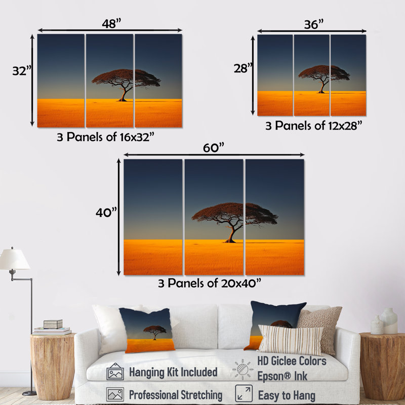 Minimalisme, Afrique, paysage, photo, ensemble de décoration murale, Afrique, H 32 po x l 48 po x P 1 po
