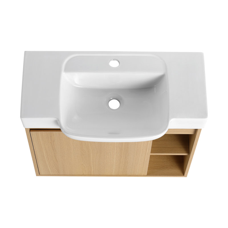 Meuble-lavabo mural compact, 27", Chêne clair