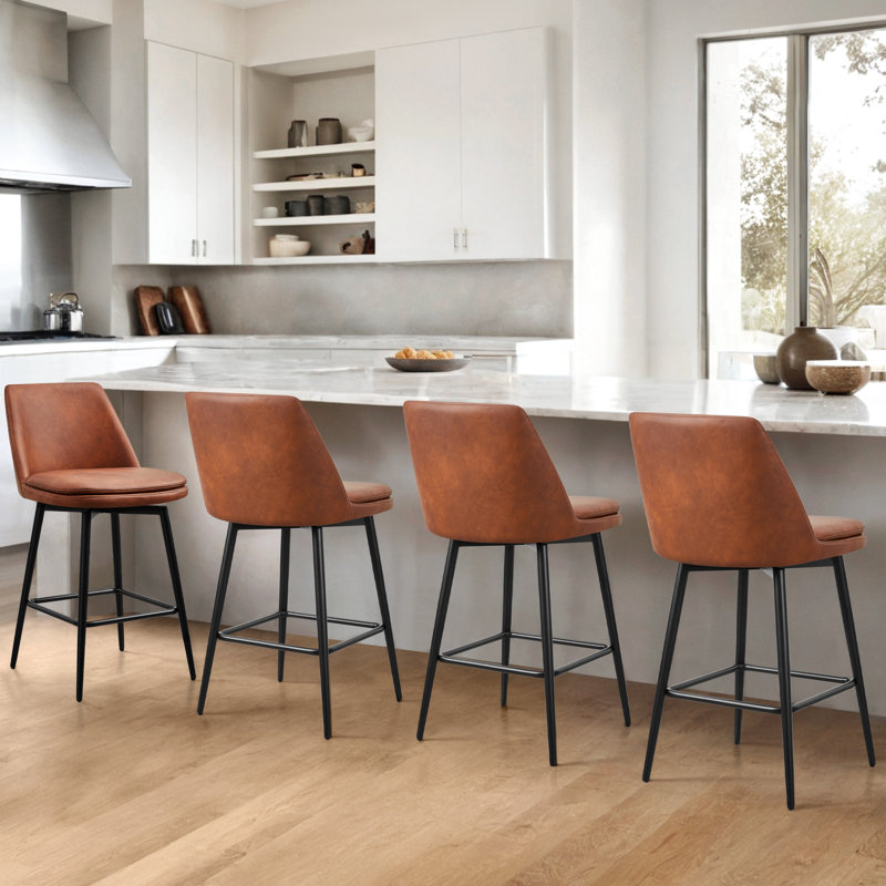 Tabouret pivotant Betzalel (ensemble de 4) - Similicuir, Orange