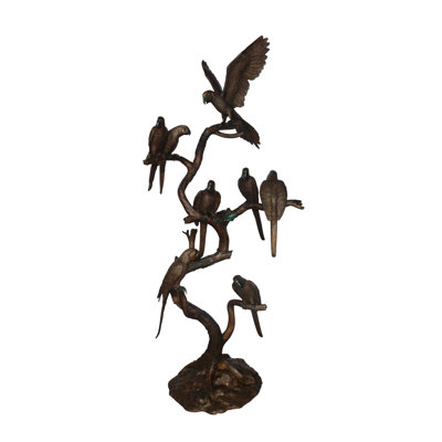 Statue bronze Huit perroquets debout sur un arbre de la collection Nifao 33 po x 24 po x H 66 po