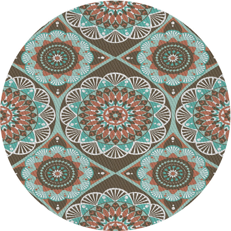 Tapis oriental bleu turquoise / brun, Rond 3 pi