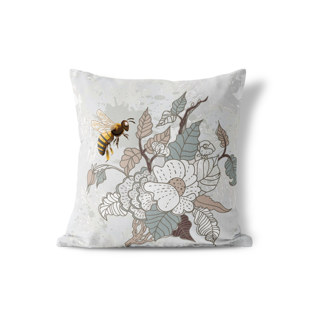 Bee Bush Bliss Feti Floral Square Cushion With Filling