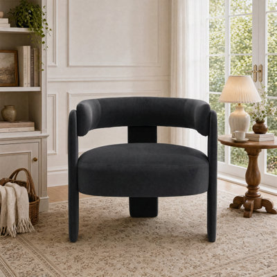 Fauteuil d'appoint pour le salon, fauteuil simple en velours et fauteuil Mid-Century moderne avec pieds en bois pour la lecture dans la chambre à coucher