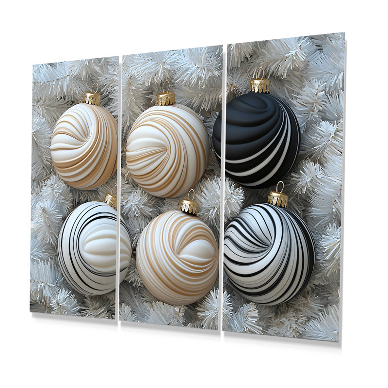 Tourbillon de menthe poivrée doré et noir - ensemble de décorations murales de Noël, Métal métal, H 28 po x l 36 po x P 1 po