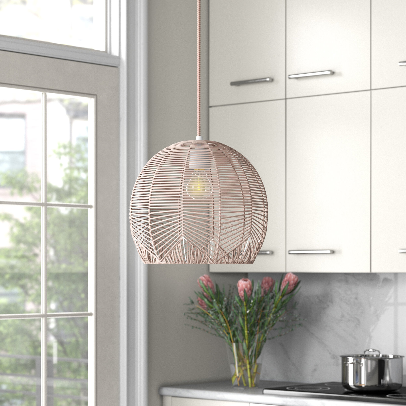 Rozalina Single Light Rattan Wood Pendant