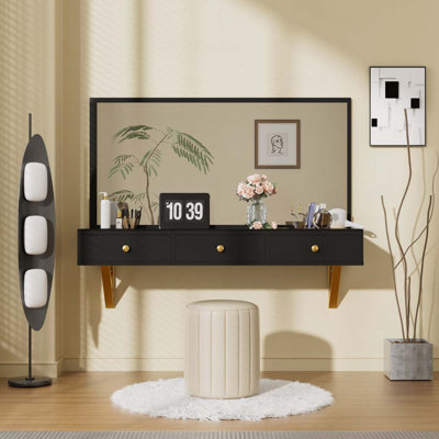 GO 47" Floating Shelf with Drawer, Multi-Purpose Wall-Mounted Vanity Table, Mounted Desk, Floating Table for Bedroom, Bathroom, Hairdressers, White an
