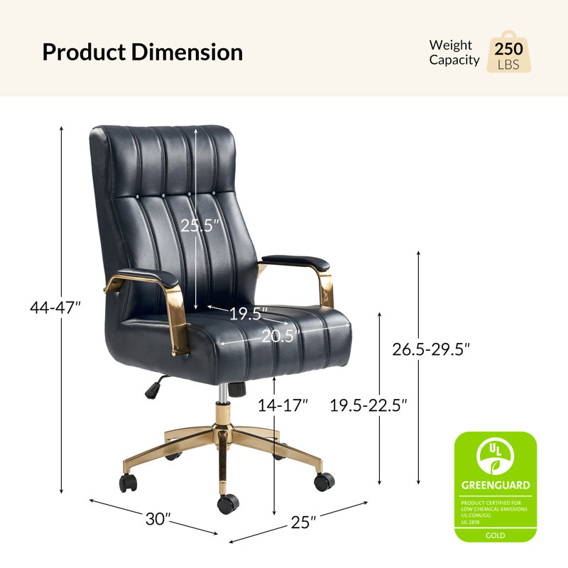 Leipzig 47" H Tufted Leather Executive Chair, Navy Pebbled Faux Leather