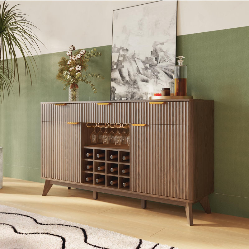 Buffet avec porte-verres et porte-bouteilles 59,8 po Modern, Brun