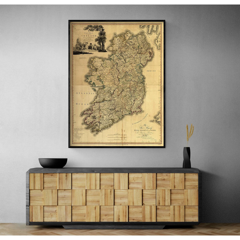 Lakki Memoir Map of Ireland 1797, Old Irish Bar Wall Decor, art mural restaurant irlandais, affiche du vieux Continent européen, art mural rustique irlandais