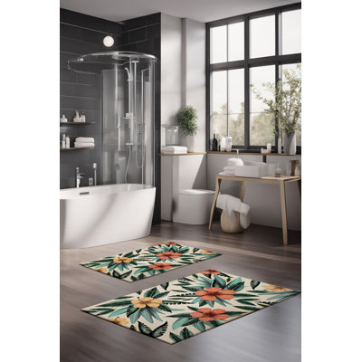Eakly Luxury Bathmat Set (2 Pieces), 100% Polyester, 16.0 x 23.6 inches & 23.6 x 39.4 inches | Non-Slip Antibacterial Design, 0.3 in Pile Height | Machine Washable, Durable & Easy to Clean | Ideal for Bathroom Décor