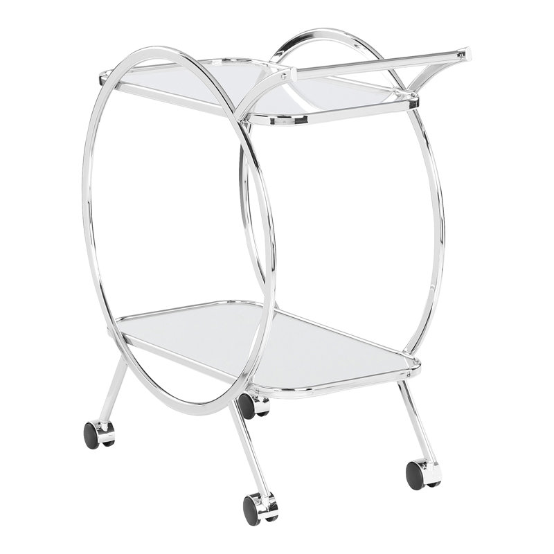 2 Tier Tea Wine Serving Cart for Kitchen, 81.5cm Drinks Metal and Tempered Glass Bar Trolley, Silver