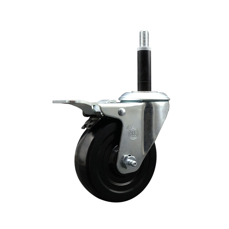 4 Inch SS Soft Rubber Swivel 3/4 Inch Expanding Stem Caster Total Lock Brake SCC