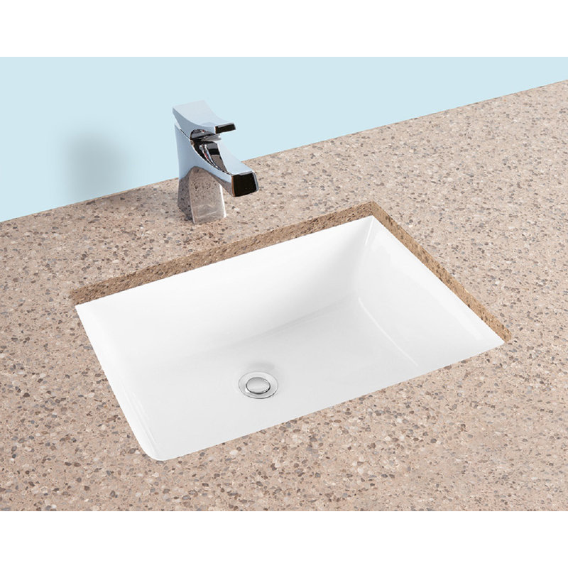 Lavabo de salle de bain rectangulaire encastré en céramique blanche avec trop-plein
