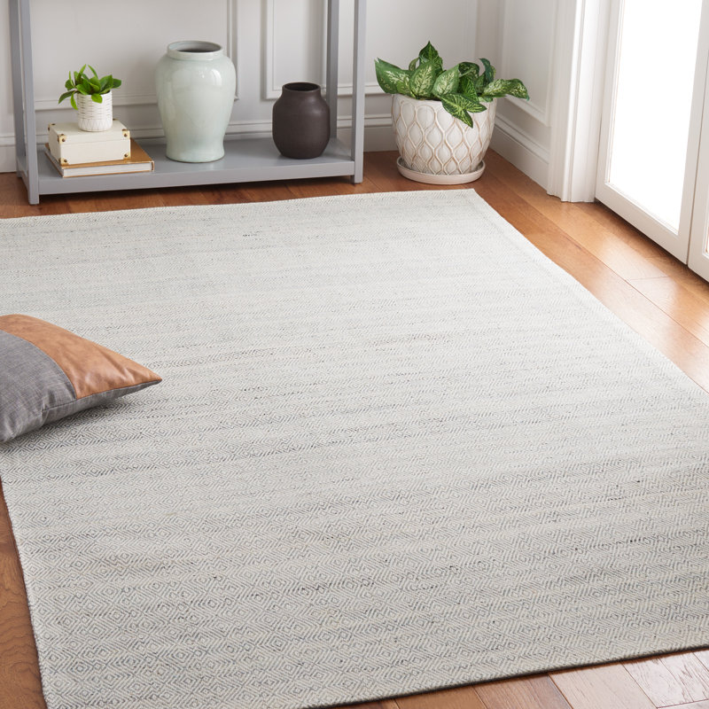 Msr9675 Wilton Martha Stewart Hand Woven Wool Cotton Geometric Rug in Light Blue/Ivory, Rectangle 5' x 8'