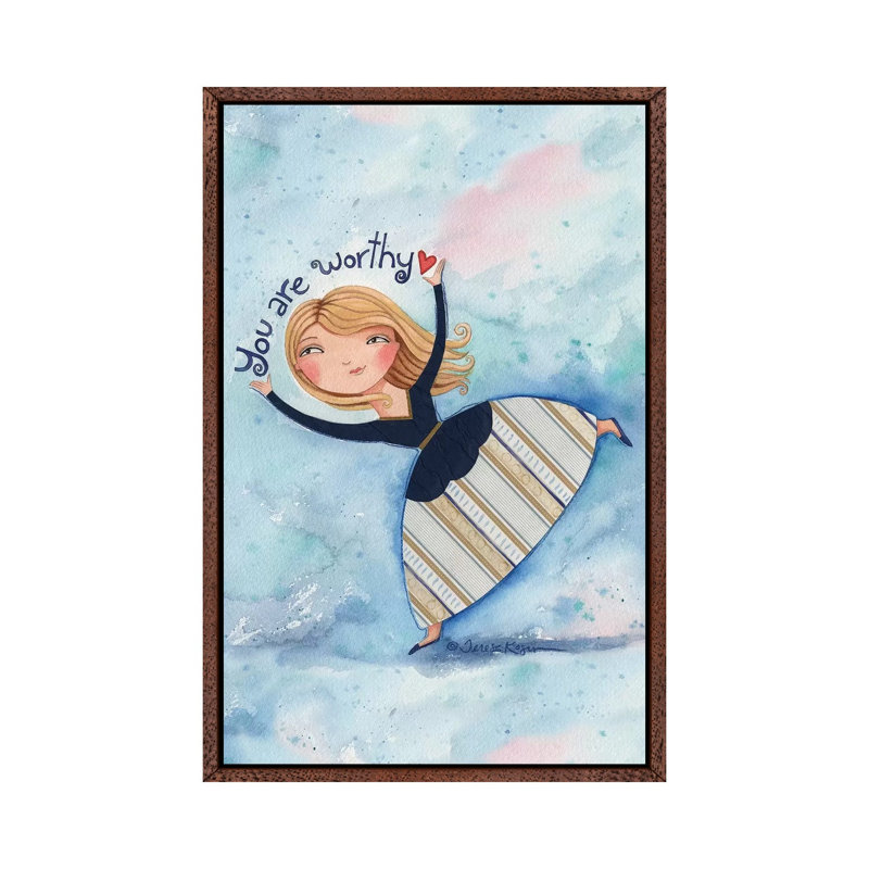 U R Worthy by Teresa Kogut - Print on Canvas, 66.04cm H x 45.72cm W x 3.81cm D, Classic Brown Wood Floater Framed