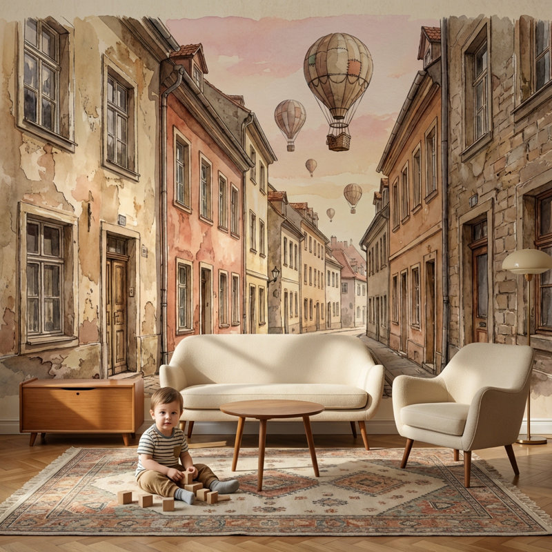 Murale de montgolfières européennes, 160 po x 108 po, Non-Woven Nonpasted