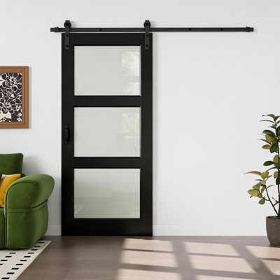 Aucun assemblage requis, porte de grange coulissante en verre givré 3-Lite et portes de garde-robe en bois manufacturé