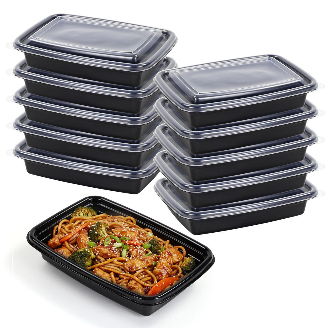 10 Pack Meal Prep Containers 1 Compartment 850Ml (30Oz) – Black Reusable Food Storage Boxes With Lids – Microwave, Freezer & Dishwasher Safe Stackable