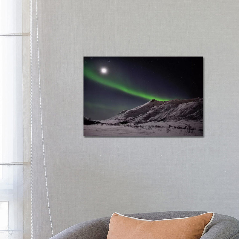 Full Moon and Aurora Borealis 1 Piece Wrapped Canvas Wall Art, 66.04 cm H x 45.72 cm W x 1.91 cm D