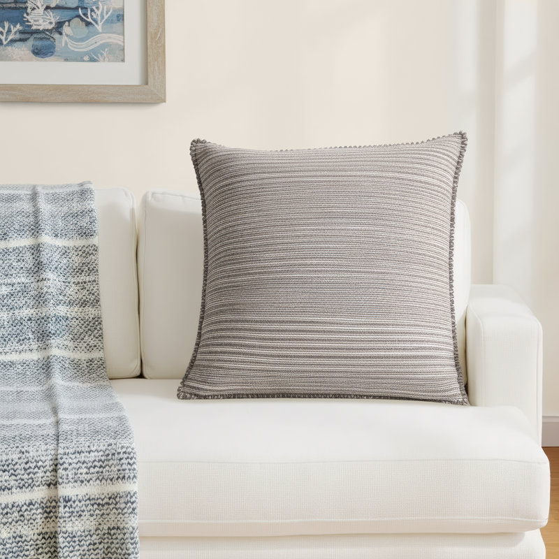 Rogin Striped Gray/ Cream Pillow (24" Square), Pillow Cover Only - No Insert