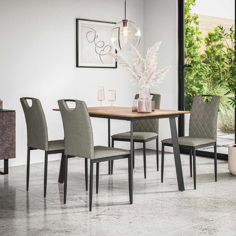 Davaeh 120 to 160cm Butterfly Leaf Extendable Dining Table Set with 4 or 6 Monza Linen Chairs, Oak/Black/Grey