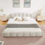 Très grande base de lit tapissier très grande taille en chenille, tête de lit épaisse incurvée et pied de lit enveloppé, lit de plancher à profil bas, aucun sommier requis, assemblage facile, beige (83,86 po x 92,7 po x 26,8 po)