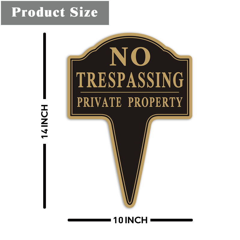 Enseigne de propriété privée «Trespassing No» de 10 po x 14 po avec panneau en métal antirouille intégré en aluminium imperméable pour une utilisation extérieure
