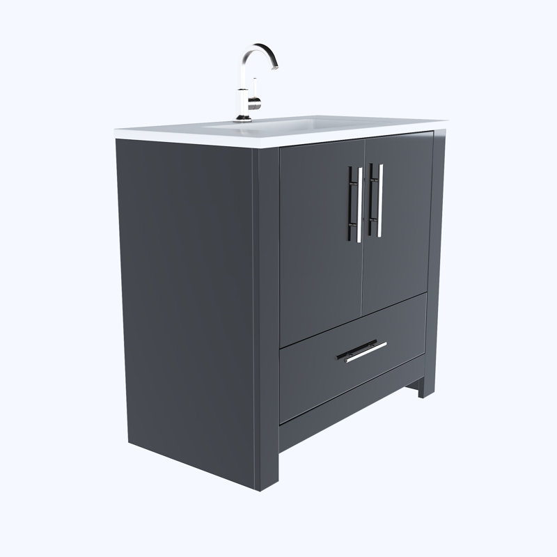 Boston 36'' Single Bathroom Vanity with Resin Top, Glossy Black