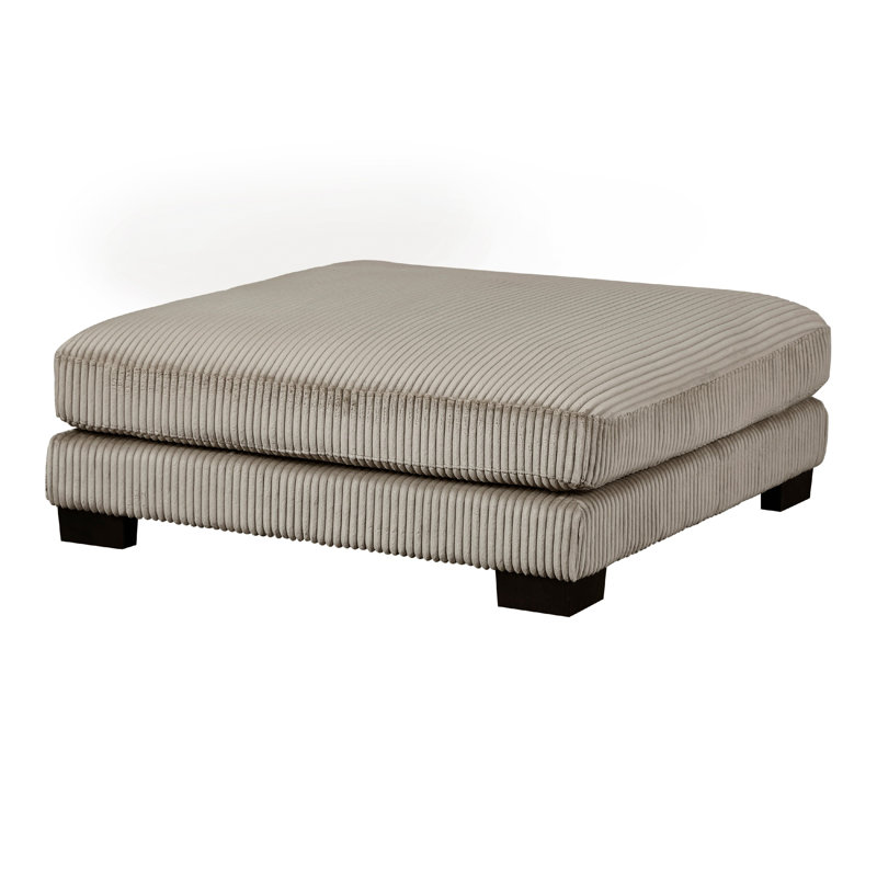 Rix Modern Ottoman, Taupe Gray Corduroy, 45 Inch Square, Black Feet
