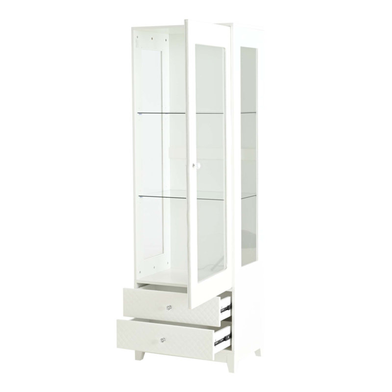 71'' Freestanding Display Cabinet with 2 Storage Drawers, Upholstered Pantry with Ceiling Light, Wine Cabinet with Glass Door and Adjustable Shelves for Livingroom, Kitchen, Bar & Dining Room
