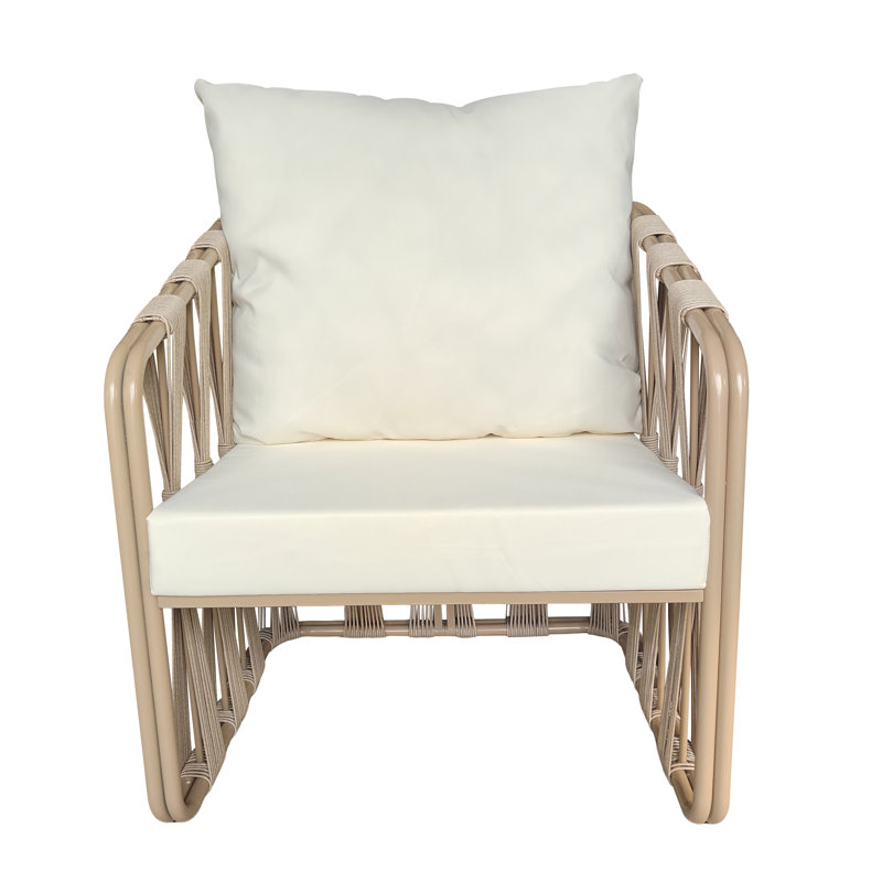Chaises en rotin PE tissées à la main avec coussins et structure en métal Piero