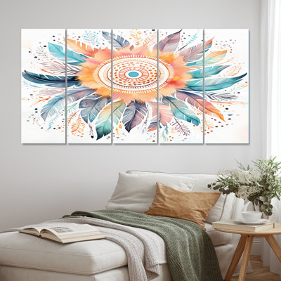 Pastel turquoise Boho Dreamcatcher II - art mural toile Dream Catcher - 5 panneaux égaux