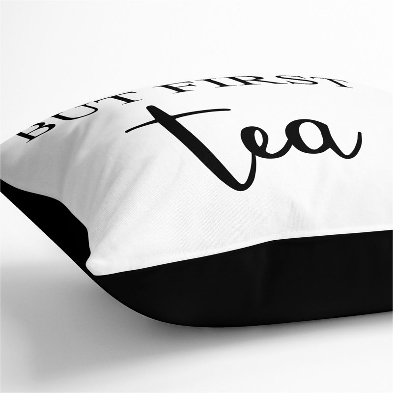 But First Tea Square Throw Cushion, Black, 40cm H x 40cm W x 15cm D
