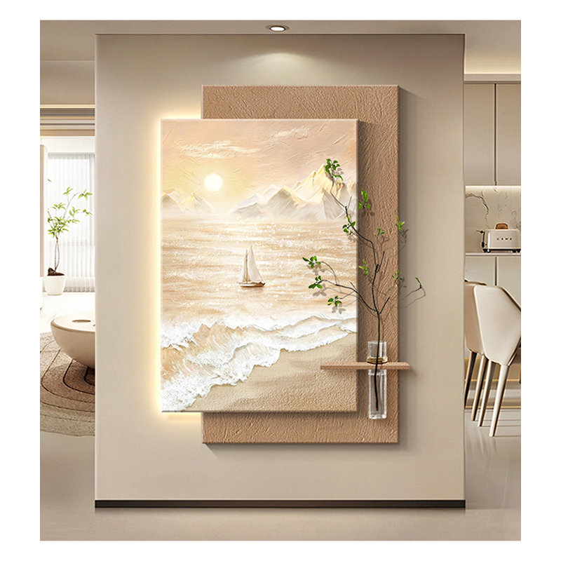 Seren océan voilier art mural panneaux superposés plante vase, 51.18" H x 35.43" W x 5.35" D