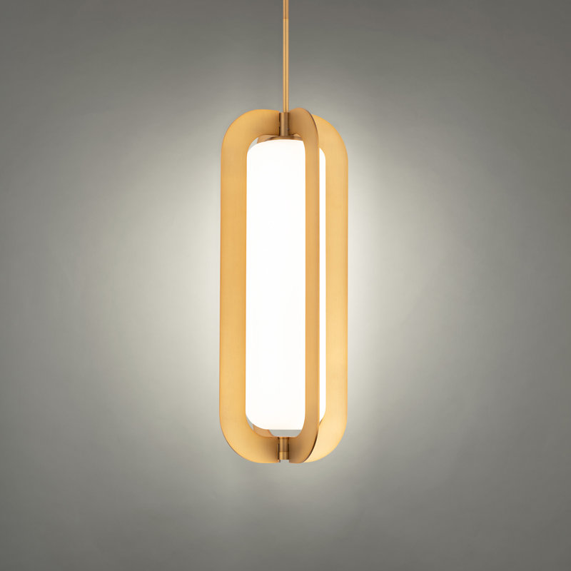 Aged Brass LED Indoor/Outdoor Pendant with Etched Opal Glass