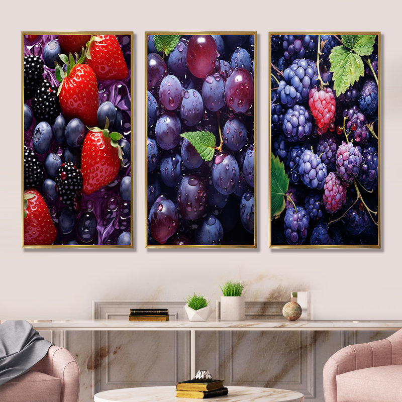 Ensemble de 4 décorations murales Vibrant Violet, Cadre flottant doré, H 28 po x l 36 po