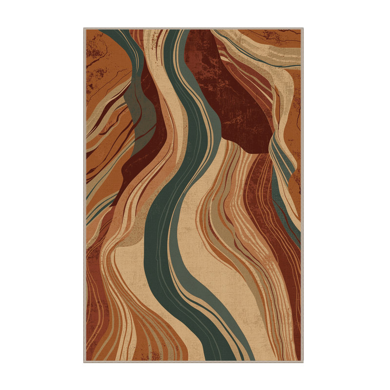 Machine Washable Gregorey Country Rustic Vintage Look Rug in Brown – Beige Binding, 7x9