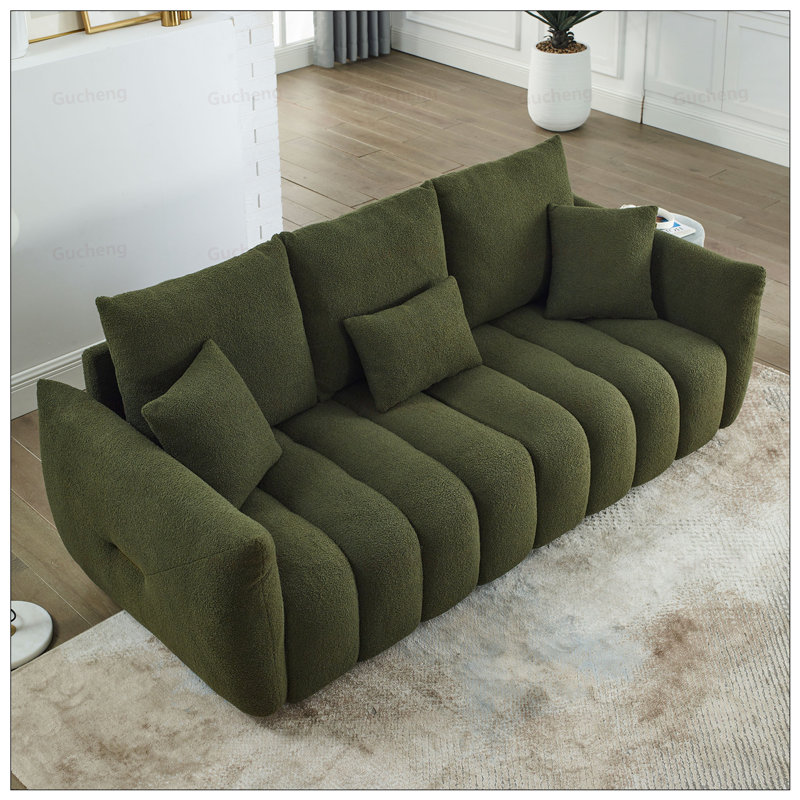 Canapé en peluche de qualité supérieure avec 3 coussins de dossier et 3 coussins de dossier, structure en bois massif à 3 places pour plus de confort et de style