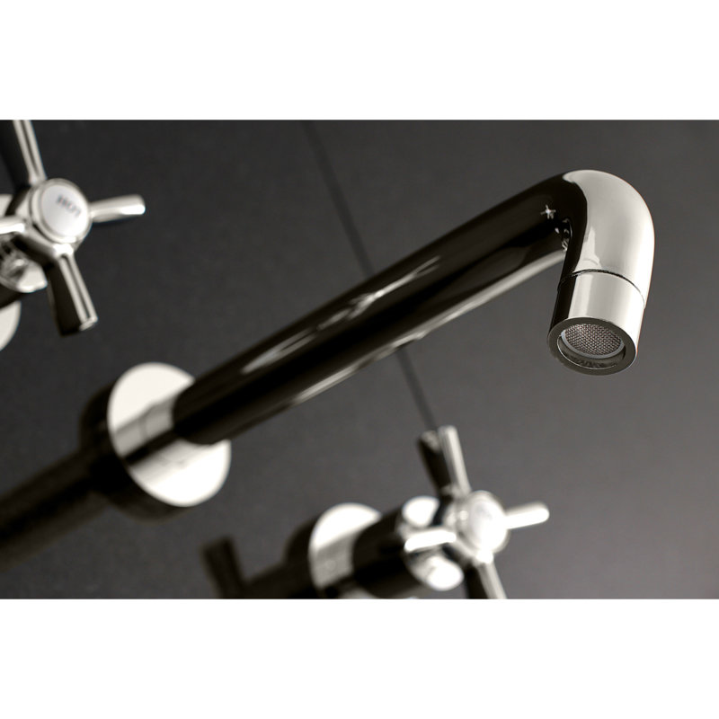 Kingston Brass Millennium Two-Handle 3-Hole Wall Mount Roman Tub Faucet, Polished Nickel
