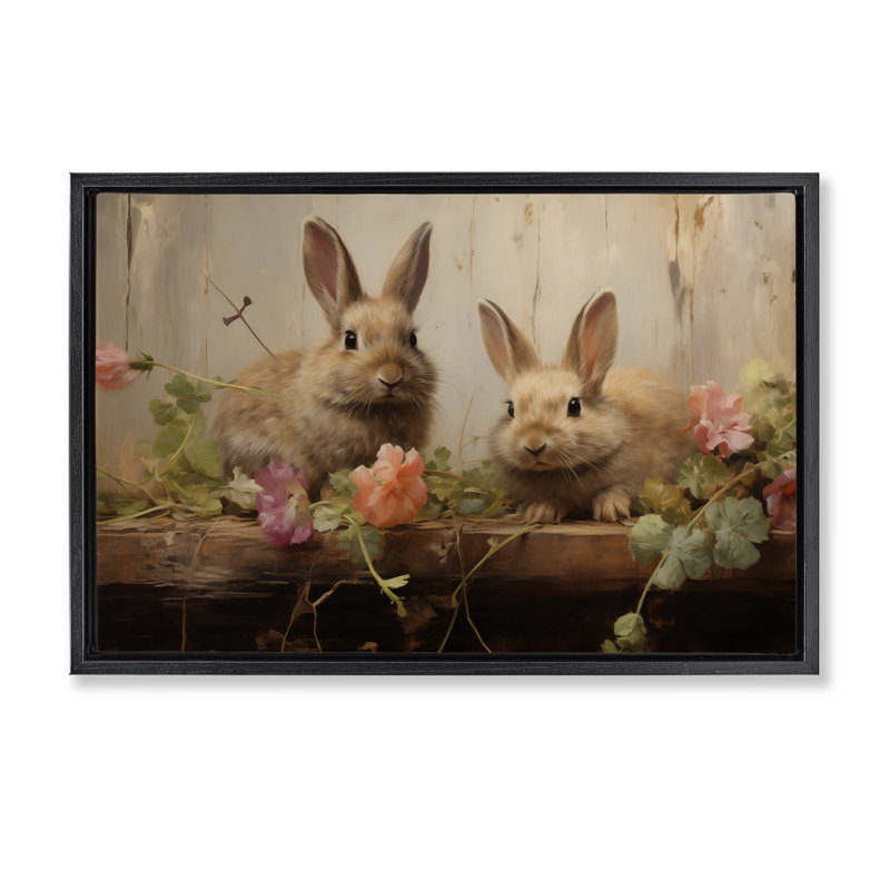 "Pâques lapins avec jardin", art mural sur toile flottante, design par Arlington Prints, H 17 po x l 25 po