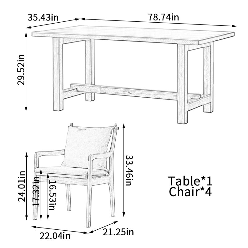Table de salle à manger simple et durable en bois de cerisier épais, H 29,52 po x L 78,74 po x l 35,43 po