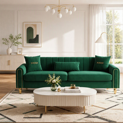 Canapé contemporain capitonné 3 places avec coussins et oreillers moelleux, soutien confortable à ressorts ensachés, mobilier de salon moderne