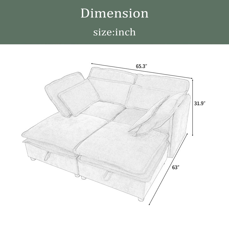 Canapé modulaire à deux couches, librement combinable, 4 places avec rangement, comprenant 4 coussins moelleux, parfait pour les salons, les bureaux et les appartements