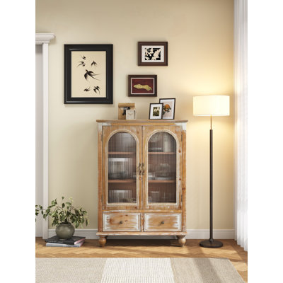 Farmhouse Storage Cabinet with Glass Doors and Drawers