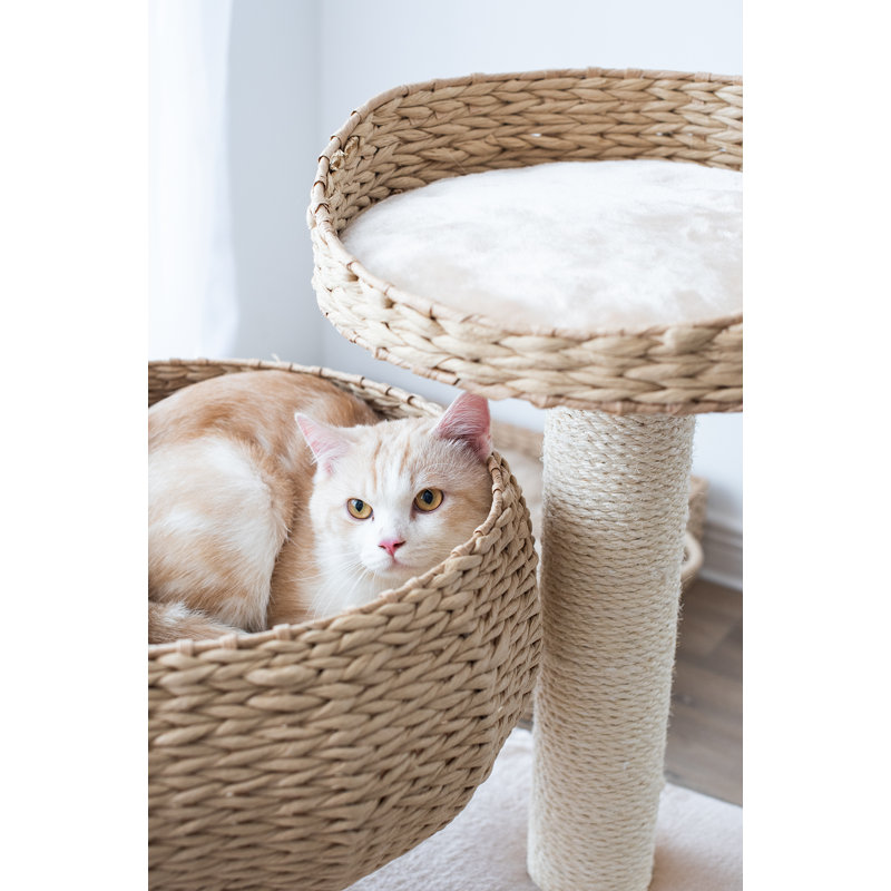 PetPals Handwoven Cat Tree with Perches Scratching Post, 18" W x 23" H x 18" D, Beige